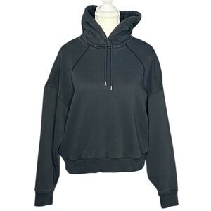 Everlane‎ Black Cotton Recycled Polyester Blend Relaxed Fit Crop Hoodie Size L